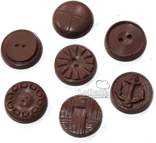 Vista 6 de LoBake 21 cavidades 7 diseños botón redondo policarbonato PC chocolate molde caramelo cubo de hielo molde Sugarcraft moldes DIY hornear