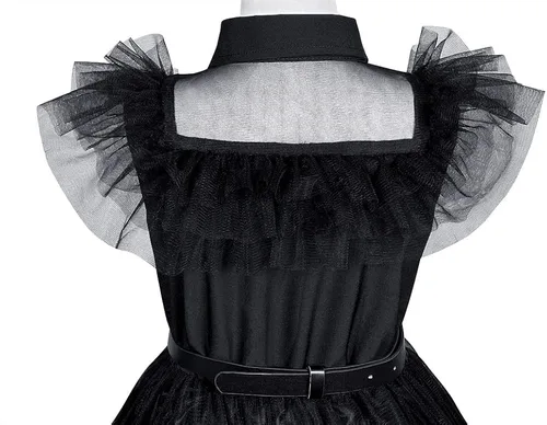 Vista 7 de Zalongye Disfraz negro para niñas, disfraz de familia negro, disfraz de Halloween, vestido de fiesta para niñas de 4 a 13 años