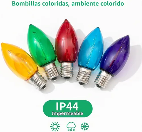 Vista 5 de Meconard Bombilla LED C9 de Repuesto para Luces Navideñas, Bombillas LED Irrompibles C9 para Cadenas de Luces Navideñas Exteriores, Base Intermedia