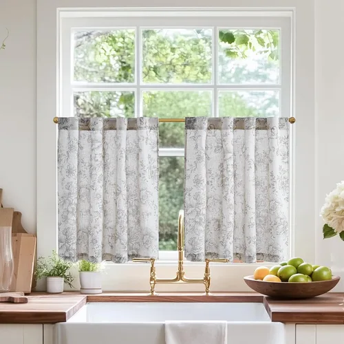 Vista 69 de Jinchan - Cortinas de lino texturizado para cocina, 24 pulgadas, natural, 2 paneles Mezcla de lino beige natural
