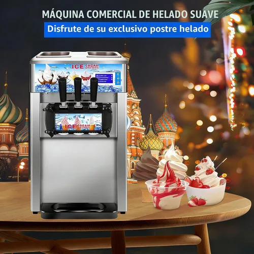 Vista 4 de Máquina de helado de servicio suave, máquina de servir suave de 18L/H, máquina de helado suave de encimera de 1200 W con panel LCD de 3 sabores