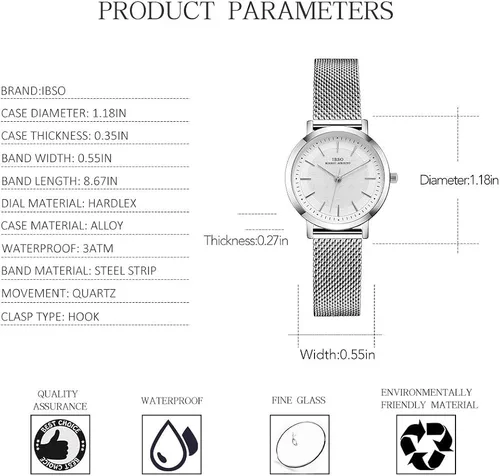 Vista 5 de Reloj de pulsera para mujer con correa de acero inoxidable, de cuarzo, a prueba de agua
