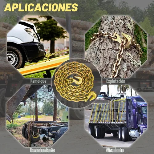Vista 7 de Cadena de Sujeción de 10 Pies con Grado 80, Cadena de Elevación con Ganchos de Resorte Clevis de 1/2 Pulgada, Límite de Carga de Trabajo de 11300