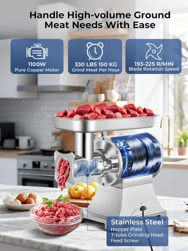 Vista 2 de Picadora de carne comercial, picadora de carne eléctrica 1100W resistente