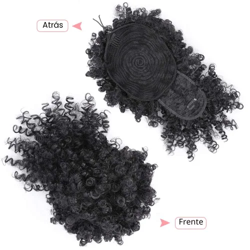 Vista 3 de Cola de caballo con cordón y flequillo, extensiones de cola de caballo afro para mujer, cola de caballo corta y rizada con flequillo con clip para 1b