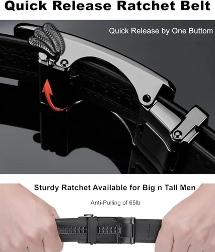Vista 4 de Oyifan Black Leather Belts for Men Dress Casual Ratchet Belt, Cut To Fit, Gift Box