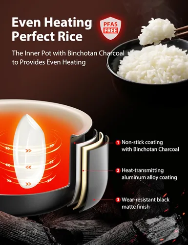 Vista 5 de TOSHIBA Arrocera pequeña de 3 tazas sin cocer - Pantalla LCD con 8 funciones de cocción: arroz, avena, granos mezclados y más, olla interior Gris