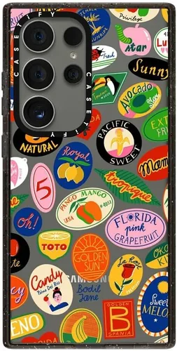 Vista 147 de CASETiFY Funda de impacto para Galaxy S22+ - Adhesivo Aries Moross, color negro transparente