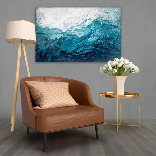 Vista 2 de Arte de pared de vidrio agua del océano - Regalo de inauguración de la casa - Ideas de diseño de interiores - Arte de pared con impresión grande