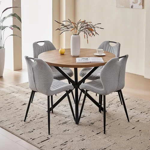 Vista 10 de Juego de mesa de comedor redonda de 39 pulgadas para 4, mesa Beige