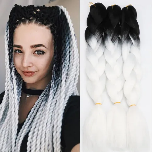 Vista 9 de Extensiones de cabello de trenzas jumbo, 3 unidades, color negro puro, 24 pulgadas, 3.53 oz/unidad para trenzado de caja torcida (1B negro)
