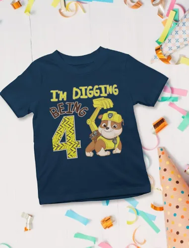 Vista 4 de Paw Patrol Rubble - Camiseta de 4 cumpleaños para niños pequeños