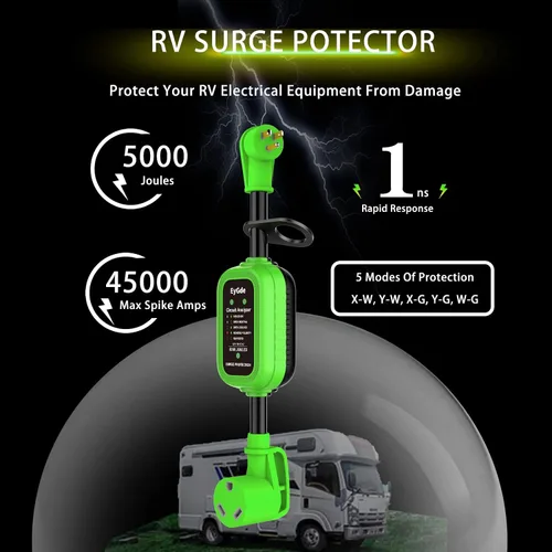 Vista 3 de EyGde Adaptador RV de 30 amperios a 15 amperios 110V con protector contra sobretensiones 5000J, adaptador RV patentado macho 5-15P a hembra TT-30R