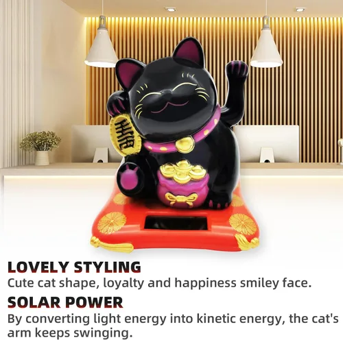 Vista 3 de Gato de la Suerte Brazo Ondulado, Gato Chino Vivo y Encantador, Estatua de Gato de la Fortuna Solar para Decoración de Escritorio, Coche, Aperturas