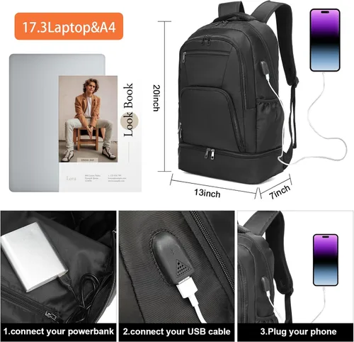 Vista 4 de seyfocnia Mochila de gimnasio para hombres, bolsa de gimnasio con compartimento para zapatos, mochila ligera para viajes, entrenamiento, deportes