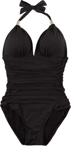 Vista 3 de RXRXCOCO - Traje de baño fruncido de una pieza, con cuello en V, para mujer, con control de abdomen y cuello halter