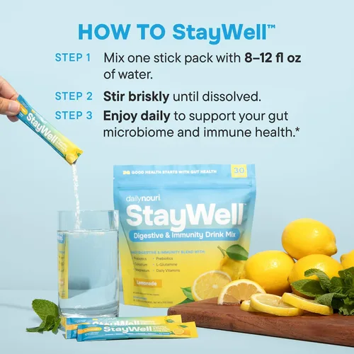 Vista 5 de DAILYNOURI StayWell - Mezcla de bebida digestiva e inmunitaria Apoya la salud intestinal, la digestión, la inmunidad y la energía Probióticos