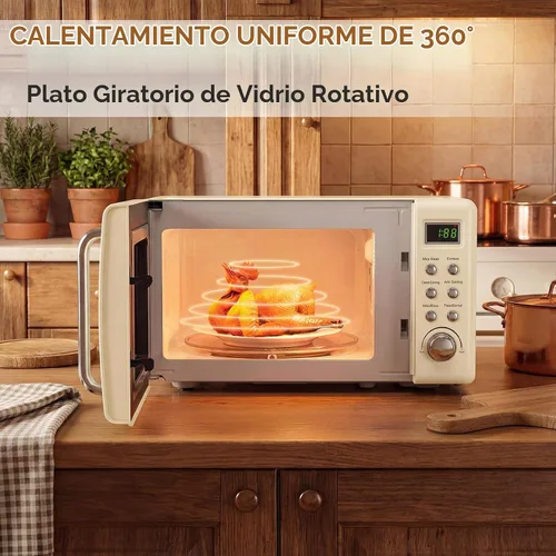 Vista 7 de SIMOE Horno microondas retro crema, 0.7 pies cúbicos microondas compacto de encimera, microondas pequeño de 700 W con pantalla LED, bloqueo