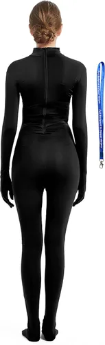 Vista 2 de Overol completo Full Bodysuit para mujer, con cremallera, sin capucha, de licra Spandex, para disfraz Zentai Negro