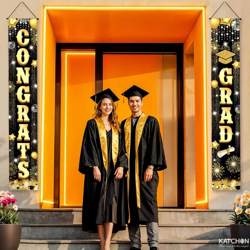 Vista 5 de Decoraciones de graduación 2026 Cartel de graduación negro y dorado – Grande, 72 x 12 pulgadas, NO DIY Cartel de felicitaciones graduadas