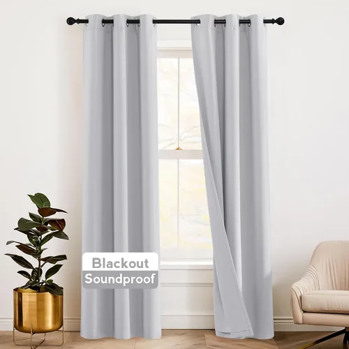 Vista 72 de RYB HOME - Cortinas con cancelación de ruido de 63 pulgadas de largo, juego de 2 paneles, 3 capas totales, cortinas opacas, insonorizadas