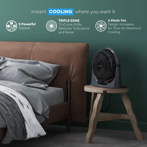 Vista 2 de Comfort Zone PowrCurve CZHV101BK - Ventilador de piso de 3 velocidades de 9 pulgadas con inclinación ajustable de 180 grados, 6 aspas
