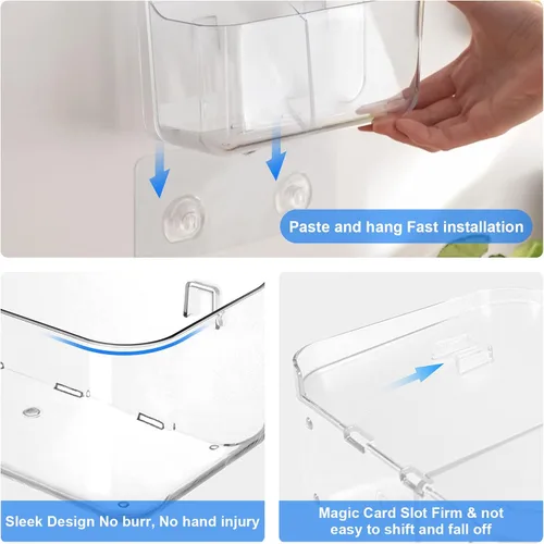 Vista 5 de Diesisa Organizador de Pared de 2 Piezas de Acrílico, Organizador Adhesivo Transparente para Puerta de Gabinete, Estantes de Baño para Pared, Sin