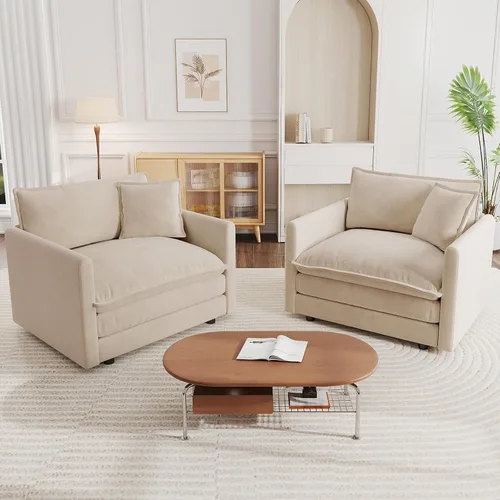 Vista 104 de 76.7" Cloud Couch for Living Room, Deep Seat Loveseat Sofa, Beige Breathable Chenille, 2-Seats Couch for Apartment Small Spaces, Pocket Spring