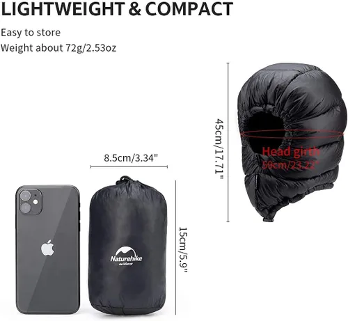 Vista 4 de Naturehike Invierno Down Hood Outdoor Wind Down Cap Warm Goose Down Hat para senderismo Esquí Ciclismo (negro)