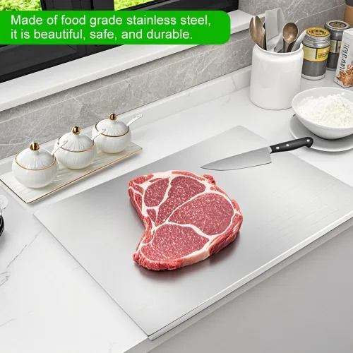 Vista 10 de Tablas de cortar de acero inoxidable con borde para cocina, tabla de cortar de metal, tabla de cortar grande de mostrador para carne, frutas