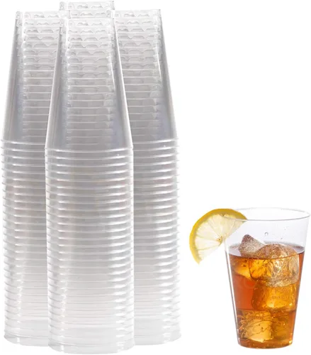 Vista 7 de Prestee Paquete de 50 vasos de plástico desechables de 14 onzas, copas de vino de plástico con borde rosa de alta resistencia, vasos desechables