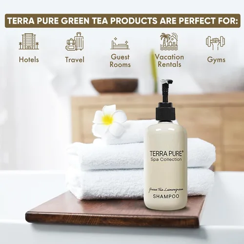 Vista 2 de Terra Pure Champú Colección Spa Servicios del hotel en botella con bomba 10.14 oz / 10.1 fl oz (caja de 12)