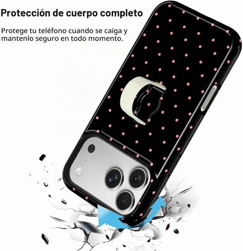 Vista 2 de KANGHAR Compatible con iPhone 17 Pro Case Spot Pattern - Negro Mancha rosada negra