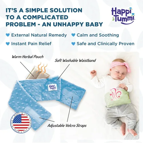 Vista 2 de Banda de cintura para alivio natural de cólicos Happi Tummi, 0-24 meses, Azul