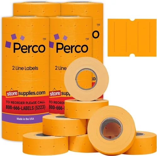 Vista 33 de Perco Etiquetas azules de 2 líneas, 6,000 etiquetas de precio en blanco y fecha para pistolas Perco de 2 líneas de precio y fecha, 8 rollos, 1