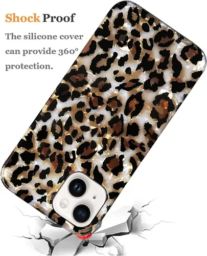Vista 8 de J.west - Funda compatible con iPhone 14, elegante y brillante, translúcida y transparente, con estampado vintage de leopardo, de silicona suave