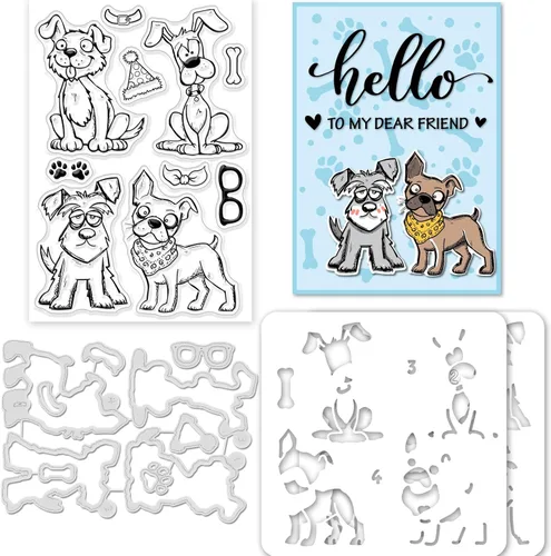 Vista 9 de GLOBLELAND Sellos transparentes de silicona para perros de dibujos animados Schnauzer Pug Dog Cutting Die Dog Claws Fondo PET Paint Craft Stencils