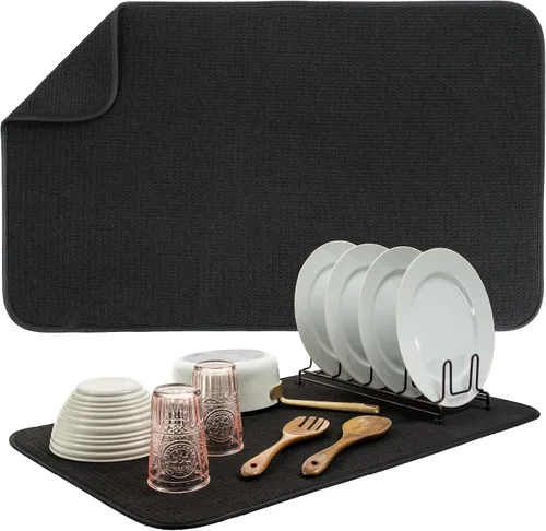 Vista 31 de S&T INC. Tapete de microfibra para secado de platos, reversible y absorbente para cocina, de 16 x 18 pulgadas, color negro