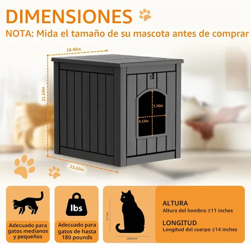 Vista 3 de VIXZEN Casa para gatos al aire libre resistente a la intemperie, diseño de mesa auxiliar multifuncional, casas para gatos con garra para gatos al