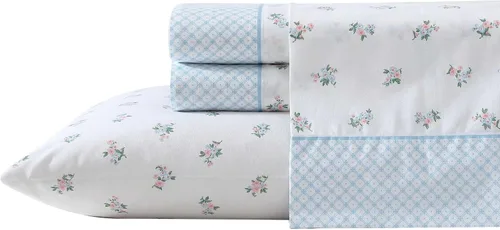 Vista 44 de Laura Ashley - Juego de sábanas individual, ropa de cama de percal de algodón fresca y suave con bolsillos profundos, ligera para comodidad durante