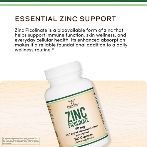 Vista 6 de Picolinato de zinc 50 mg, 300 cápsulas (apoyo inmunológico) sin OMG, sin gluten (suministro para 300 días) por Double Wood Supplements