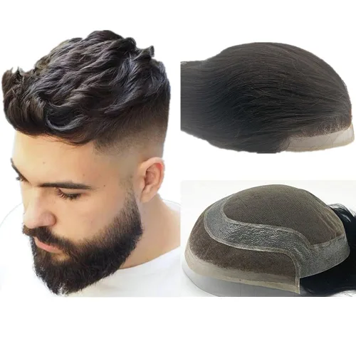 Vista 11 de N.L.W. NLW Hollywood Toupee para hombre Piezas de pelo europeo virgen sistema de reemplazo de cabello humano para hombres 10 x 8 pulgadas