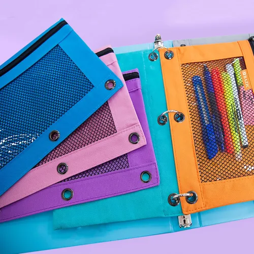Vista 7 de BAZIC PRODUCTS Estuche para lápices de 3 anillos con agujeros de anillos reforzados con remaches, bolsa de malla de color pastel con cremallera