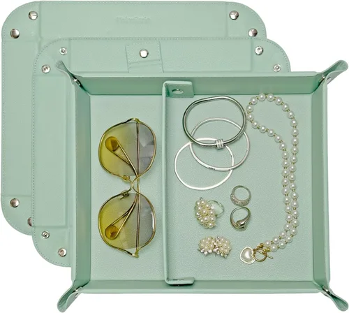 Vista 42 de UnionBasic Bandeja pequeña de valet, bandeja de joyería para anillos, relojes, aretes, organizador de entrada para monedas y llaves, soporte