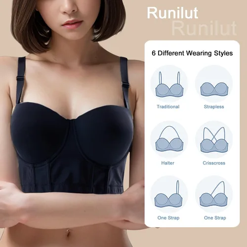 Vista 6 de Runilut Women Longline Strapless Bra,Push Up Bra,Full Coverage Underwire Bra,Hide Back Fat Deep Cup Bra,Smoothing Bra