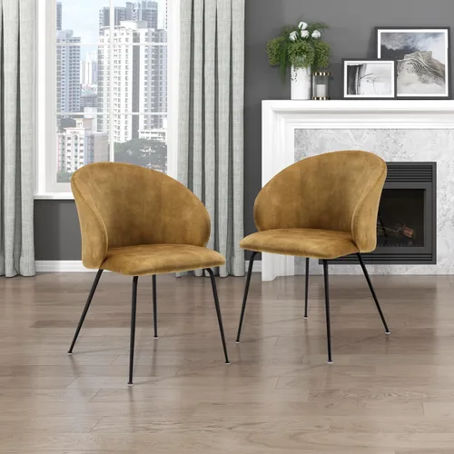 Vista 10 de Lexicon Juego de 2 sillas de comedor, modernas sillas de cocina y comedor, asiento acolchado tapizado de terciopelo, respaldo redondo, sin brazos