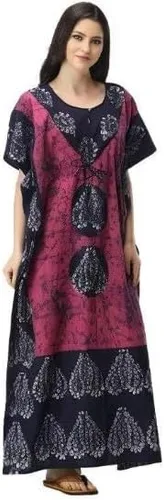 Vista 3 de UKAL Vestido caftán de algodón Maxi Túnica larga Batik Talla única, Fucsia-marrón