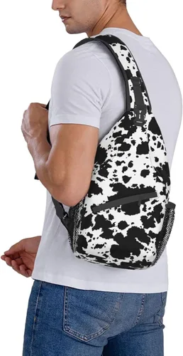 Vista 7 de SUCORONIS Bolso bandolera casual para mujeres y hombres, bolso de hombro cruzado ligero para viajes, senderismo, mochila, Estampado de vaca marrón