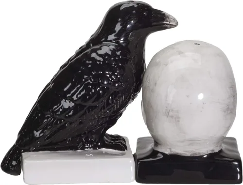 Vista 2 de Pacific Giftware Quoth The Raven - Juego de salero y pimentero de cerámica para Halloween
