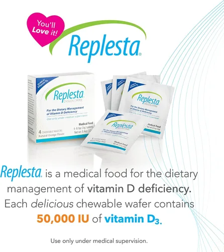 Vista 2 de Replesta 50,000 UI de vitamina D3 colecalciferol, para la deficiencia de vitamina D, Oblea masticable de una vez por semana, no modificada